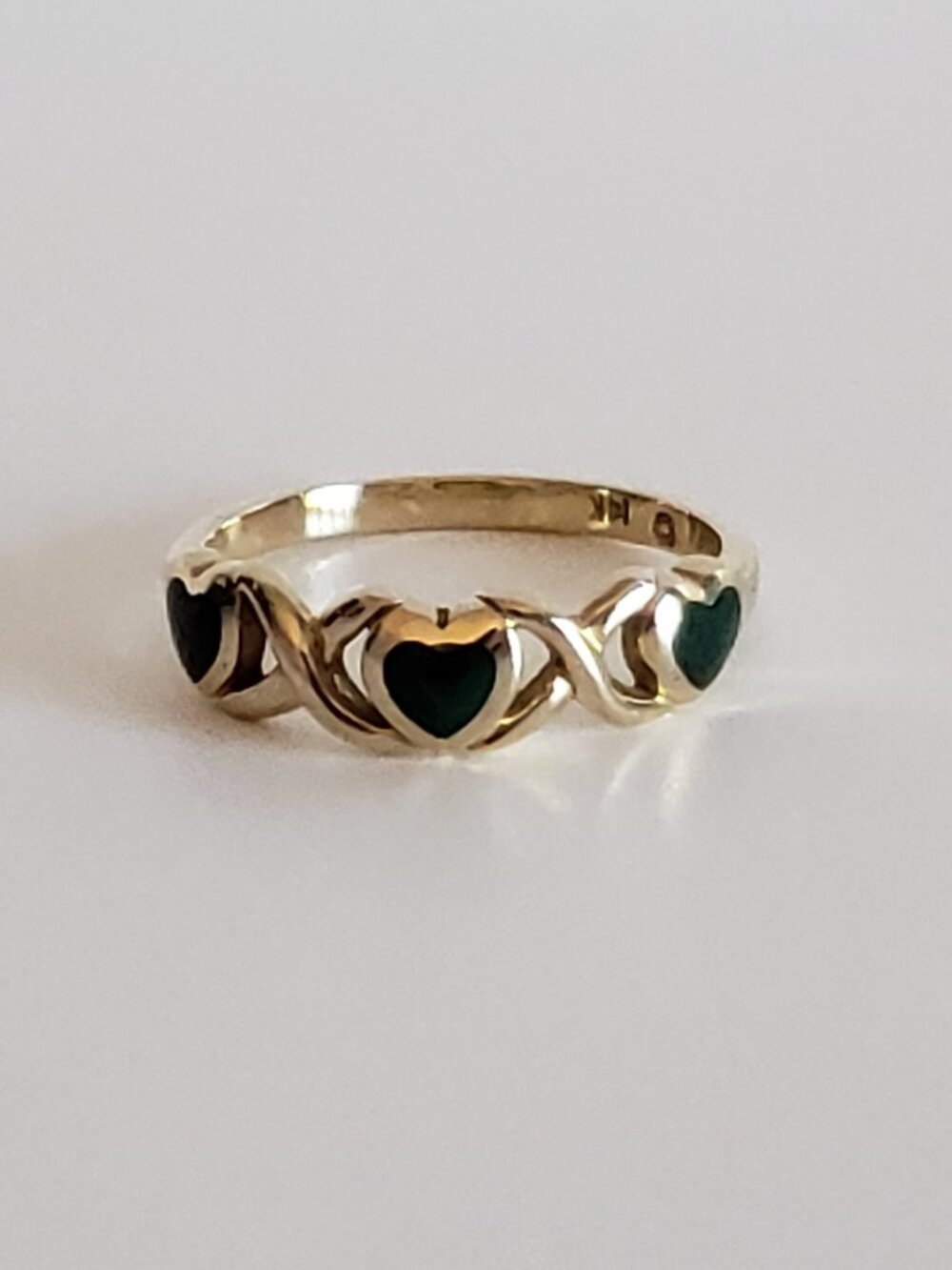 Kabana 14K Gold Malachite Heart Ring Size 6 Fine Jewelry Made in USA